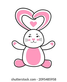 Vector element rabbit for Valentines Day. Hand-drawn love symbols in a linear style. Isolated on a white