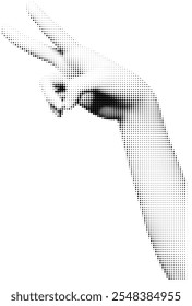 Vector element in retro halftone style. Human hand gesturing with halftone dotted pattern. Pop art paper cut elements.