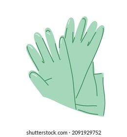 Vector element of rubber gloves. Cartoon style cleaning tool
