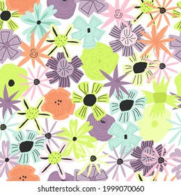 Vector element of seamless pattern. Colorful flowers print. Template for paper design, cover, textile print