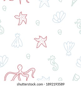 Vector element of seamless pattern. Marine doodle style background