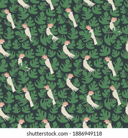 Vector element of seamless pattern. Paper design. Green leaves and cockatoo