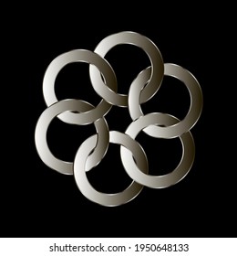 Vector element silver metal circles interconnected. Supplement to the logo elements in black background