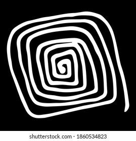 vector element of a square spiral with rounded corners drawn manually with a white line on a black background for your design template