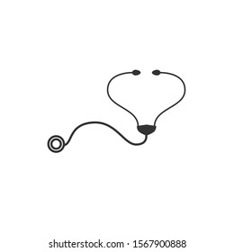 Vector Element of Stethoschope Medical Icon Black On White Background - Health Symbol Illustration