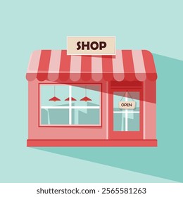 Vector element of store building, minimarket, Storefront Flat Design E-Commerce Icon. vector illustration.