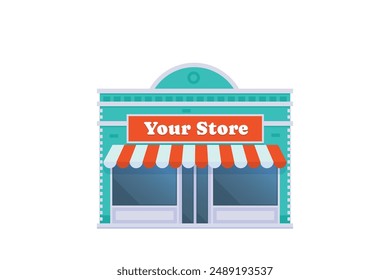 Vector element of store and shop building, grocery building front view detailed flat design style for city illustration