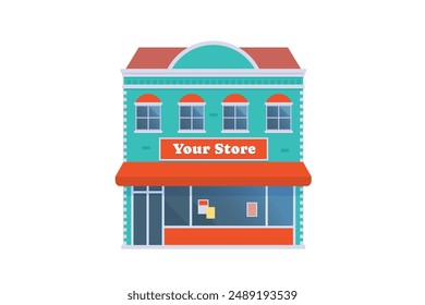 Vector element of store and shop building, grocery building front view detailed flat design style for city illustration