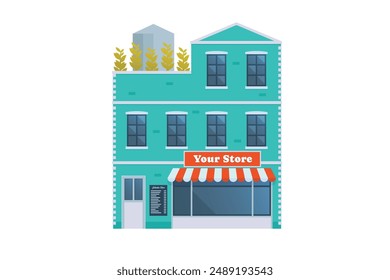 Vector element of store and shop building, grocery building front view detailed flat design style for city illustration