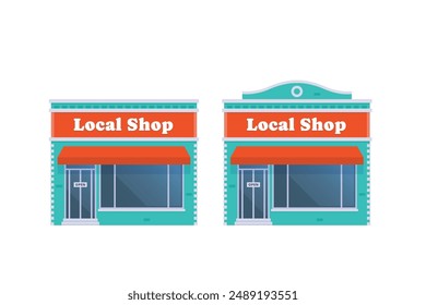 Vector element of store and shop building, grocery building front view detailed flat design style for city illustration