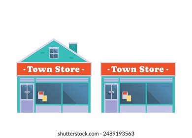 Vector element of store and shop building, grocery building front view detailed flat design style for city illustration