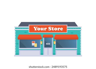 Vector element of store and shop building, grocery building front view detailed flat design style for city illustration