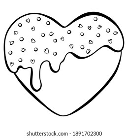 elemento vector corazón dulce con hielo y decorado con círculos y corazones. dibujo con una línea negra