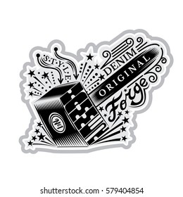 Vector element for t-shirt or print design with blacksmithing hammer with flying out sparkles