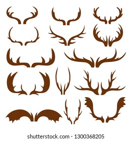 Vector elements, 14 types of horns in one color.