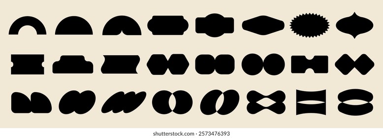 Vector elements. Abstract black shapes on a beige background. Various geometric forms. Unique abstract shapes. Geometric patterns in black. Creative abstract designs. Black shapes, vector element set.