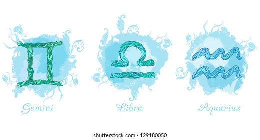 Vector Elements of Air. Gemini, Libra, Aquarius. Zodiac