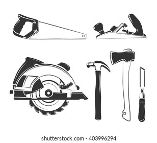 Vector elements for carpentry labels, logos, badges and emblems. Carpentry equipment, tool, carpentry, woodworking carpentry illustration