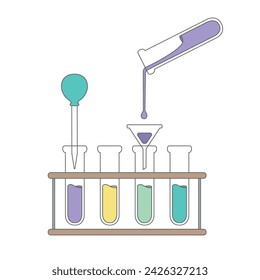 Vector elements. A chemical experiment. Medical research. Mixing of substances. Scientific laboratory experience with chemical reagents.