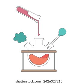 Vector elements. A chemical experiment. Medical research. Mixing of substances. Scientific laboratory experience with chemical reagents.