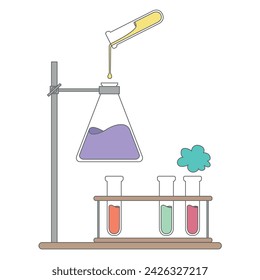 Vector elements. A chemical experiment. Medical research. Mixing of substances. Scientific laboratory experience with chemical reagents.