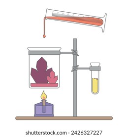 Vektorelemente. Ein chemisches Experiment. Medizinische Forschung. Mischen von Stoffen. Wissenschaftliche Laborerfahrung mit chemischen Reagenzien.