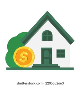 Vector elements of City and Town Buildings, including dollar symbol. Real estate in USA. Dollar coin with house isolated on white. House with money coin	
