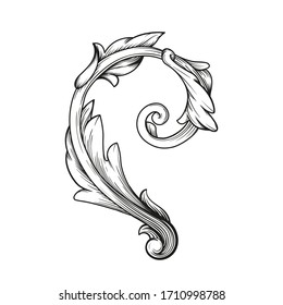 Vector elements. Curls and scrolls ornament for design and decoration.Vintage baroque victorian floral ornament scroll. Engraved retro flower pattern decorative design. Tattoo filigree calligraphy.