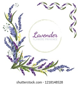 Vector elements for design. The corners of lavender. Vector lavender. All elements are isolated. Flowers of Provence.