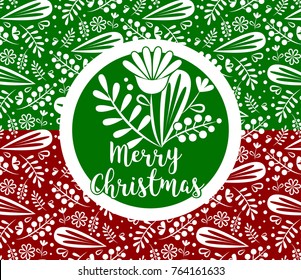 Vector elements for design, Floral pattern, seamless background. Merry Christmas colors.