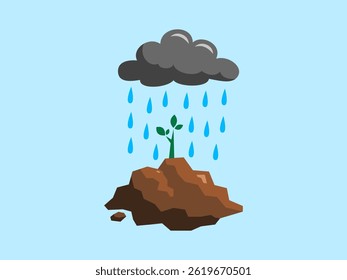 Vector elements for design, in the form of ecology, rain, plants, and soil.
