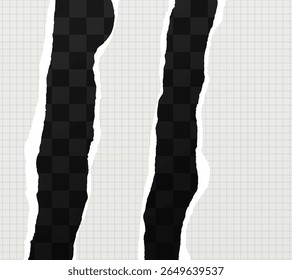 
Vectorelementen voor ontwerp en scrapbooking. Realistische vellen gescheurd papier met geruite textuur. Notepad vellen in een kooi op een transparante achtergrond.Trendy achtergrond voor websites.