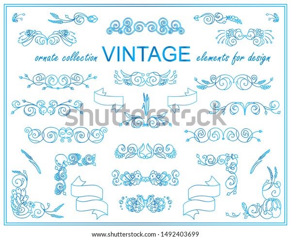 Vector\
elements for design. Set of ornate lines, borders and dividers.\
Lovely nature elements in blue watercolor\
style