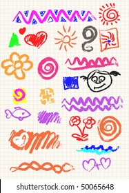 Vector elements of design stylised under children's drawing a pencil. Sketch.