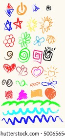 Vector elements of design stylised under children's drawing a pencil. Sketch.