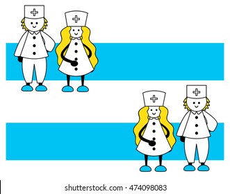 Vector elements for design. Template banners for medical care, hospital, nursing, clinic, ambulance station. Couple nurse and medical doctor in uniform