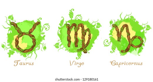 Vector Elements of Earth. Taurus, Virgo, Capricornus. Zodiac