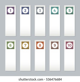 Vector elements with flat style numbers buttons from one to ten for graphic templates