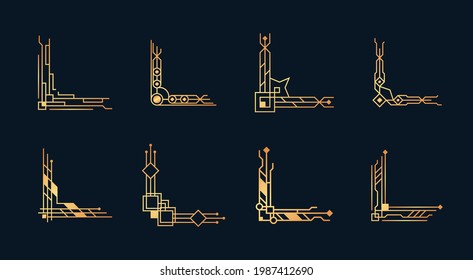 Vector elements of geometric golden label frame, gold frames, vintage antique elegant design set.