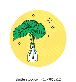Vector elements. Glass vases with big leaves. Home decor. Modern style. Outline stroke is not expanded.