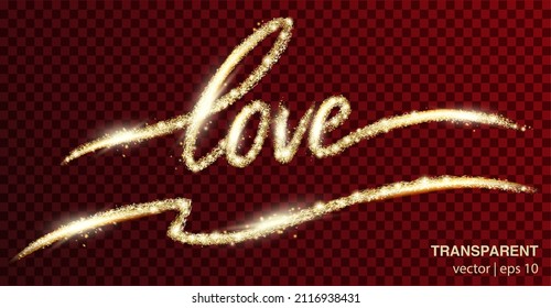 Vector elements with gold glitter brushes stroke text for your gift and wedding invitations. Editable transparent templates made with layers. 