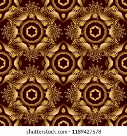 Vector elements for golden templates. Luxury ornament in Eastern style. Ornate decor for invitations, greeting cards, labels, badges, tags. Golden floral seamless pattern on brown.