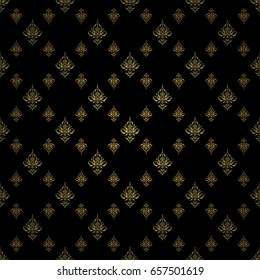 Vector elements for golden templates. Ornate decor for invitations, greeting cards, labels, badges, tags. Luxury ornament in Eastern style. Golden floral seamless pattern on black.