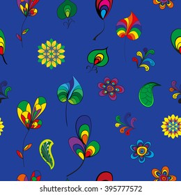 Vector elements for graphic works - leaves, flowers, branches, decoration.. Seamless pattern