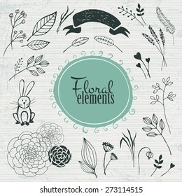 Vector elements. Handmade floral icons
