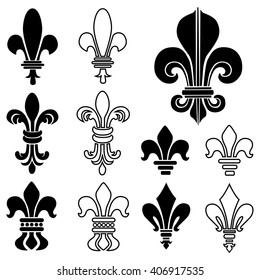 Vector elements heraldic royal lily. Different fleur-de-lis elements.