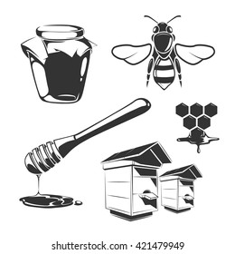 Vector elements for honey vintage labels. Honey natural food and sweet honey illustration