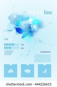Vector elements for infographic. Flyer poster. Front page. Headline. Modern template for your work, infograph, presentation or workflow. Concept with business icons and place for your text. EPS10