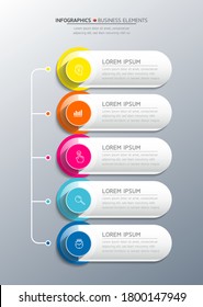 Vector elements for infographic. presentation and chart. steps or processes. 
options number workflow template design.5 step. 