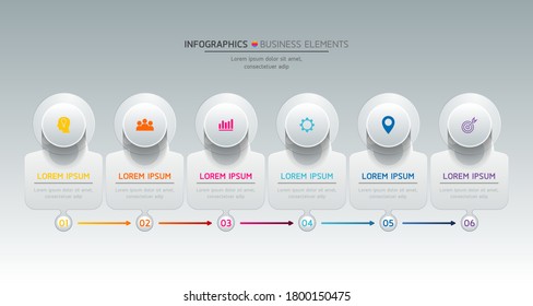 Vector elements for infographic. presentation and chart. steps or processes. 
options number workflow template design.6 step. 